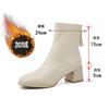 Full cowhide thin boots square head bare boots rear zipper autumn and winter velvet French thick high-heeled short boots women's single boots