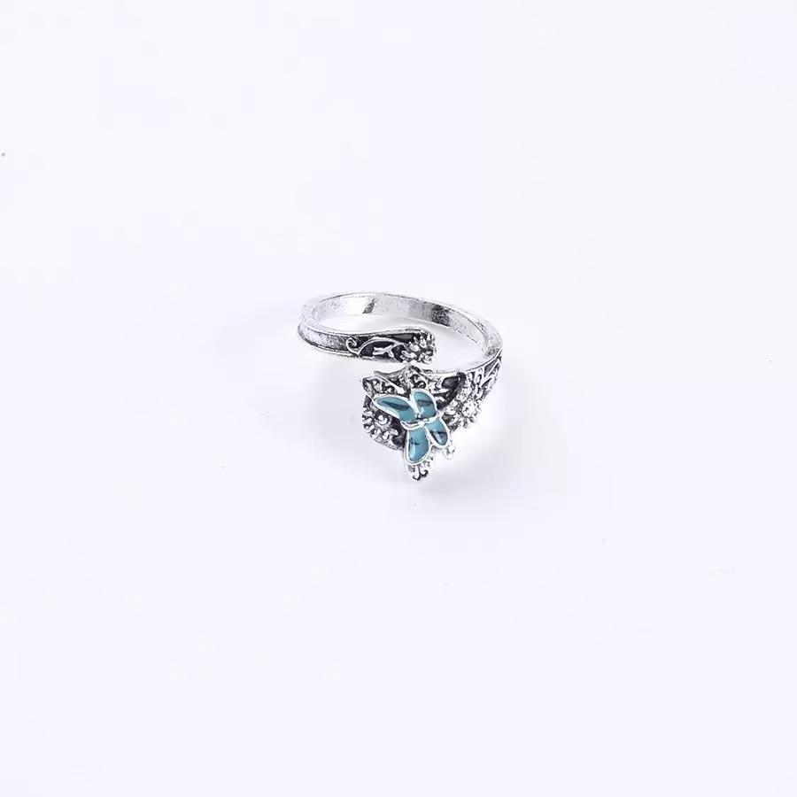 Anello da donna vintage personalità bohémien turchese libellula girasole avvolgente