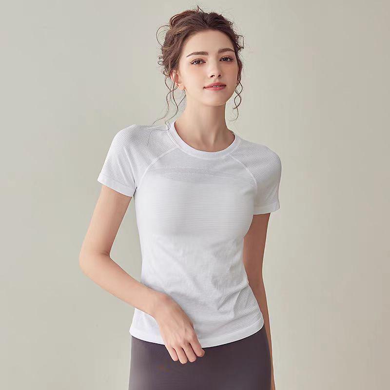 Women's Quick-Dry Yoga Top - Round Neck, Tight Fit, Short Sleeve, Breathable for Running & Fitness