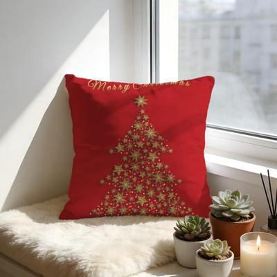 Pure Color Christmas Tree Cushion Cover Cozy Velvet Throw PillowSoft Warm Cushion For Sofa  Bed
