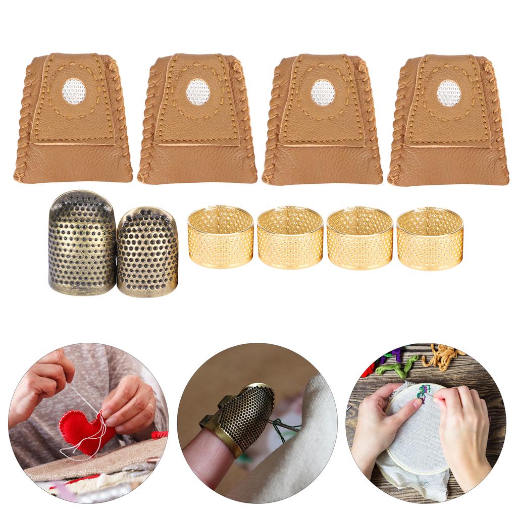 Adjustable Sewing Thimble Brass Sheepskin Fingers Protection Set Handcraft Supplies Accessory