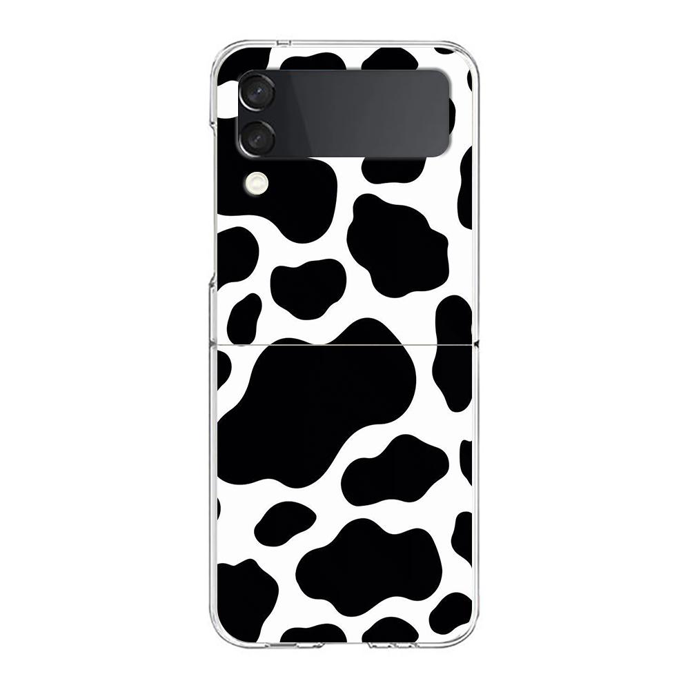 Transparent Phone Case For Samsung Galaxy Z Flip 3 4 5 6 7 Hard Folding PC Z Flip3 Flip4 Cover Dairy Cattle Cow Speckle Cute