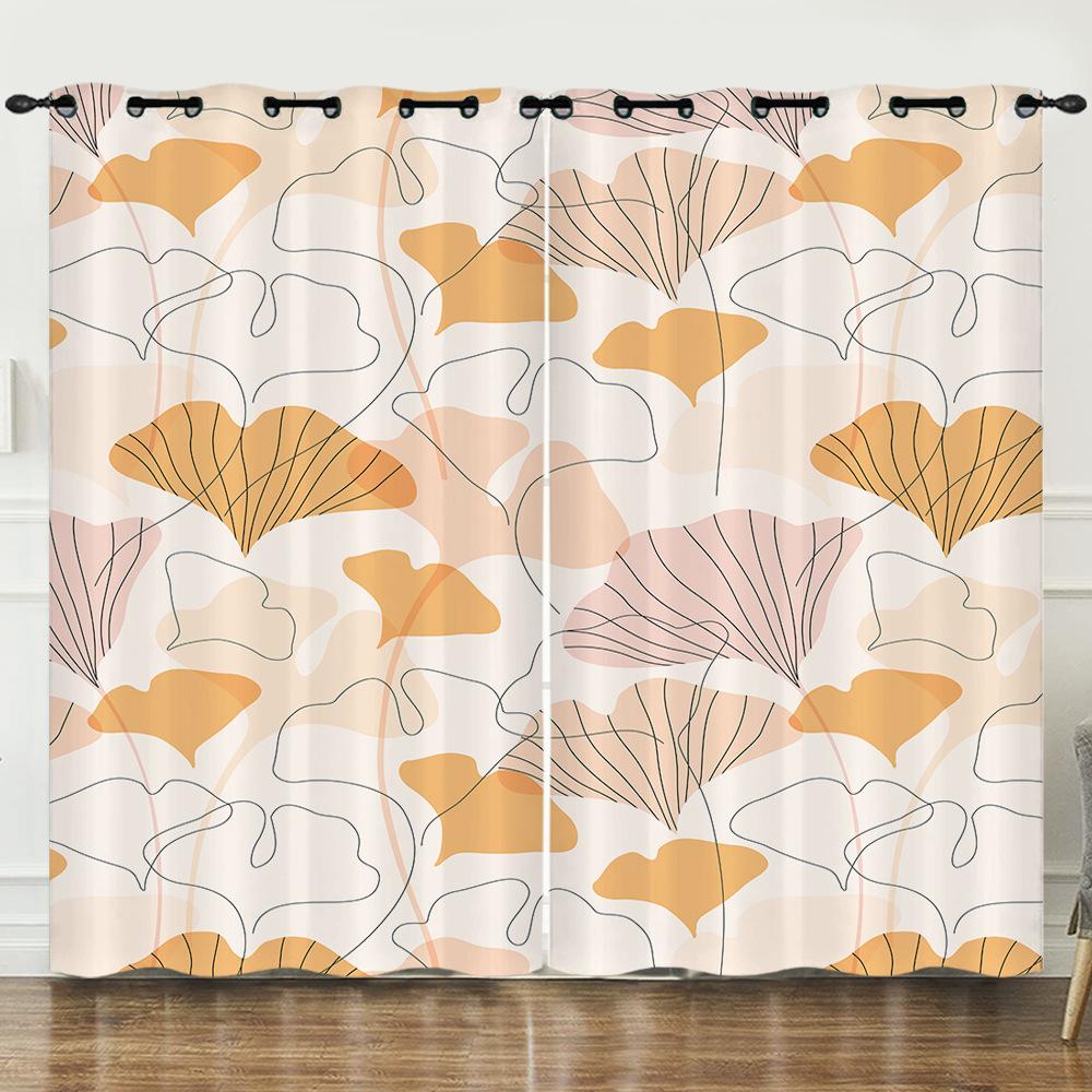 Curtains Autumn Maple Leaf Pattern European and American Blackout Curtain Bedroom No Perforated Curtain Living Room