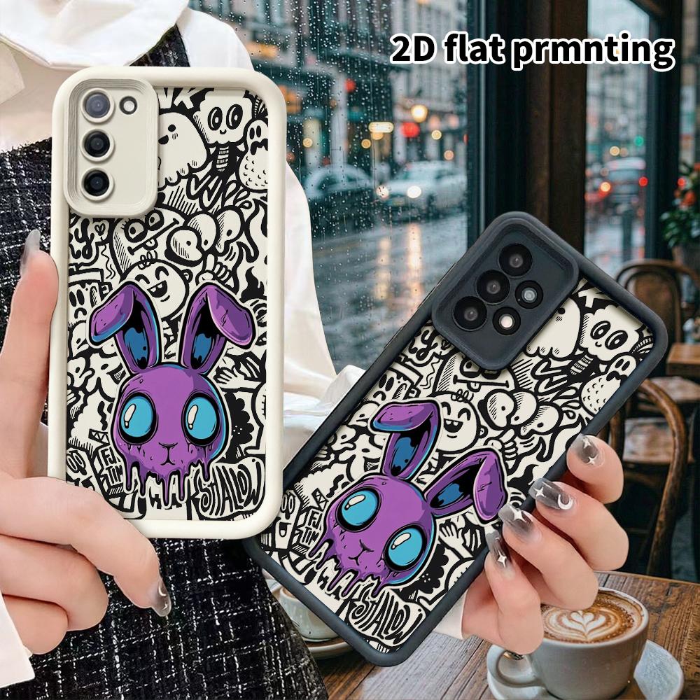 Phone Case: 2D Flat Samsung Galaxy A34 A35 M05 M06 S20 S22 S21 FE Plus 5G Protective Case, Purple Bunny Head, Christmas and Halloween Gift