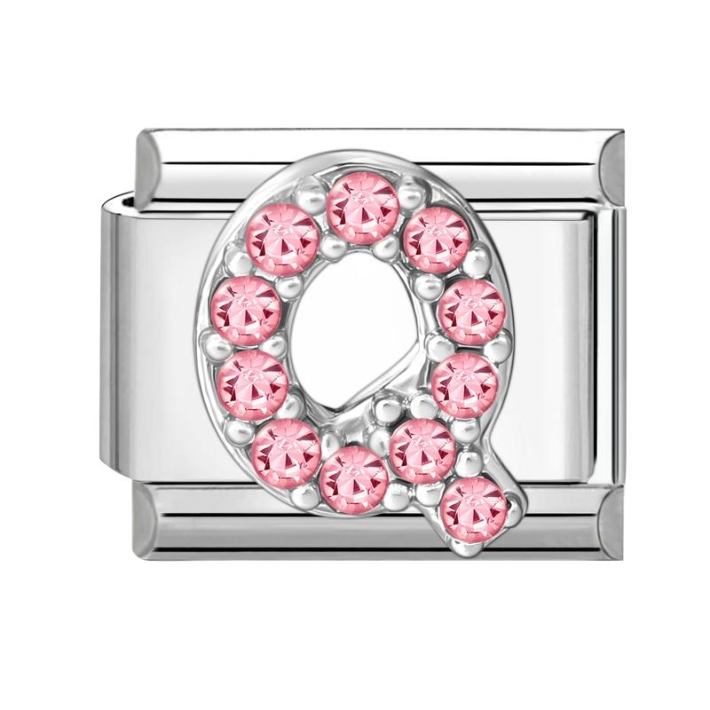 1pz Micro Intarsiato Zirconia Rosa Full Zircone 26 Lettere Inglesi Fascino Italiano Adatto Bracciale in Acciaio Inossidabile da 9mm Gioielli Fai da Te
