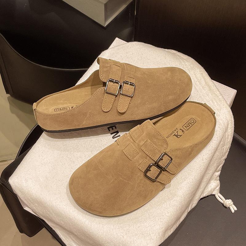 Fashion Crestar Suede Clogs For Women Lady Fashion Flat Slippers Outdoor Non-Slip Round Toe Mules Casual Potato Shoes With Arch Support