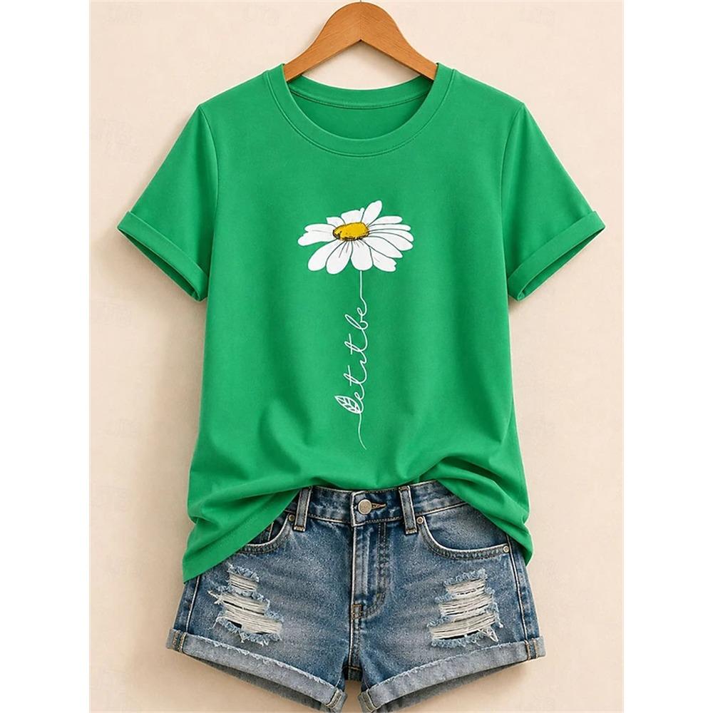 Women's Fashionable Casual Short-Sleeve T-Shirt with Cartoon Dandelion