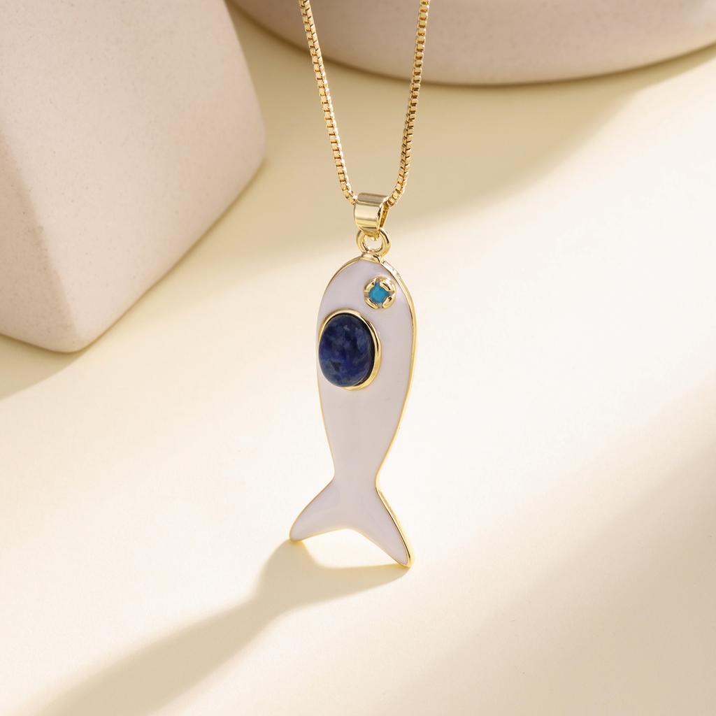 Nidin Hot Sale White Enamel Fish Pendant Necklace For Women Ocean Animal Charm Clavicle Chain Boho Summer Beach Jewelry Gifts