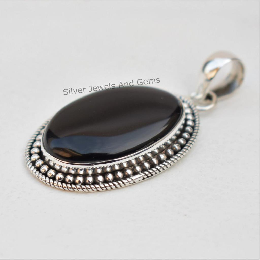 Handmade Sterling Silver Black Onyx Pendant - December Birthstone
