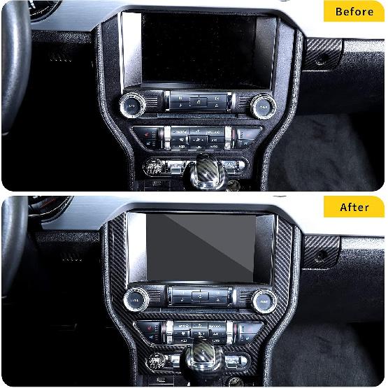 RT-TCZ Carbon Fiber Center Console Multimedia Panel Decoration Trim Sticker Accessories for Ford Mustang 2015 2016 2017 2018 2019 2020 2021 2022