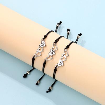 3-delige set Mode Heren- en Damesarmbanden Touw Hartvormige Bff Letter Hanger Beste Vriend Bff Vriendschap Sieraden