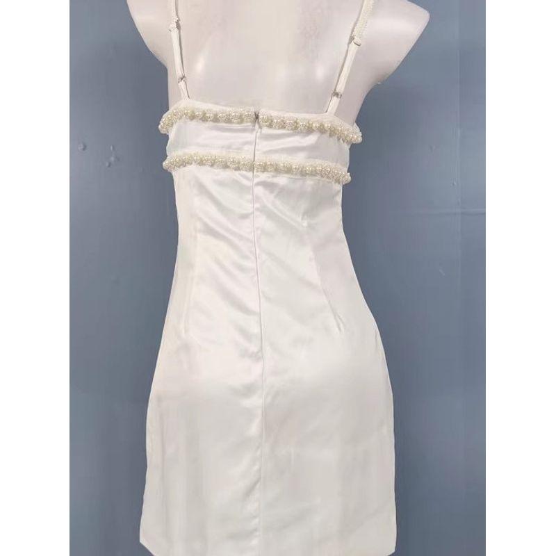 Export Sling Heavy Industry Simple All-Match Pearl White Fashion Elegance Sexy Sexy Short Small Size Dress