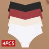 4PCS Women Seamless Briefs Sexy V-Waist Underwear 10 Solid Colors Ice Silk No Trace Panties Female Breathable Intimates Lingerie