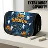 1pc Portable Flip-Top Halloween Themed Pencil Case with Double-Layer Zipper, Spooky Gothic House Orange Design, Large Capacity Thickened Oxford Multif