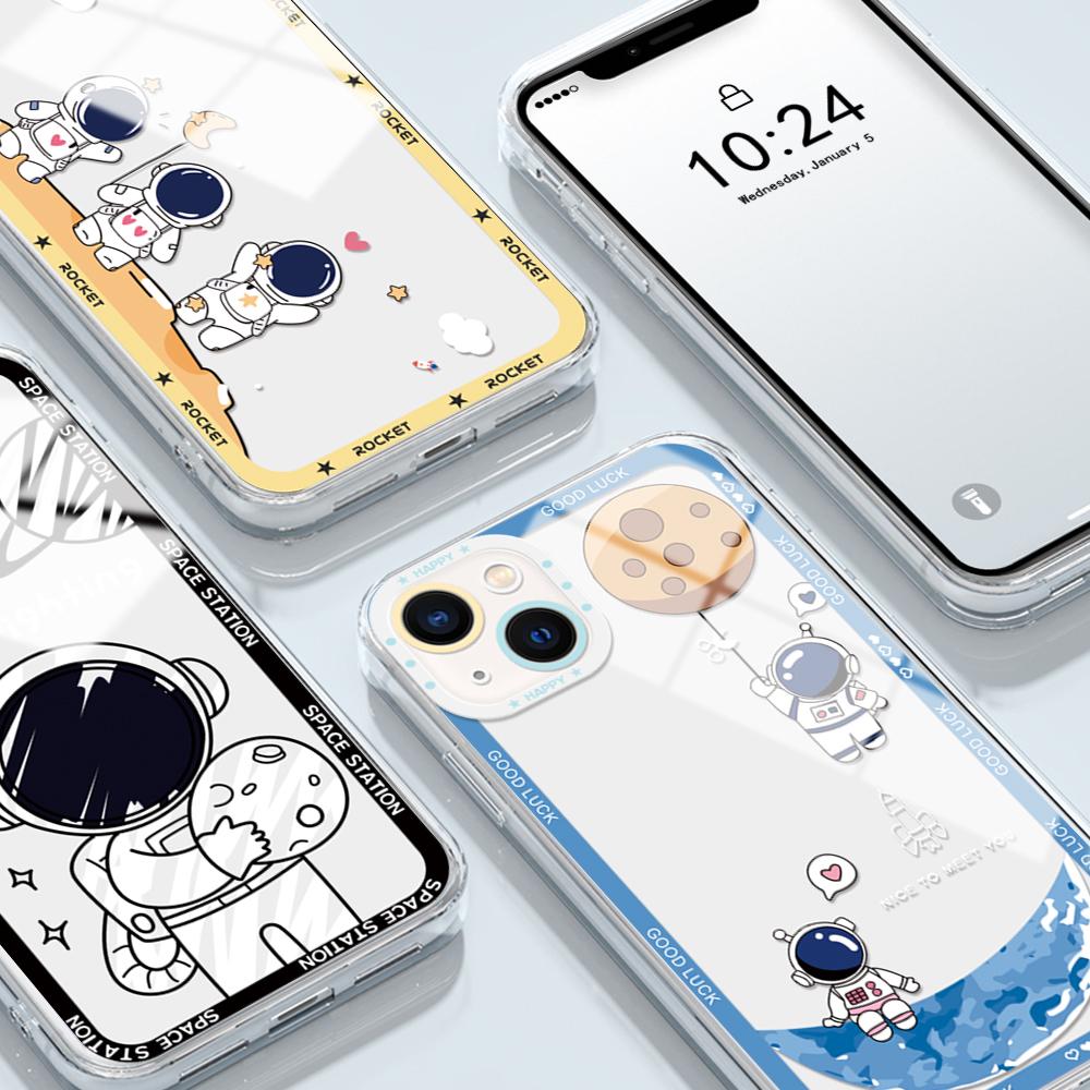 For OPPO A16 A58 A78 A98 A76 Reno8 T 8Z Realme C67 C65 C63 C55 C53 C30 Huawei Honor Soft Clear Phone Case Cartoon Space Astronaut Back Cover