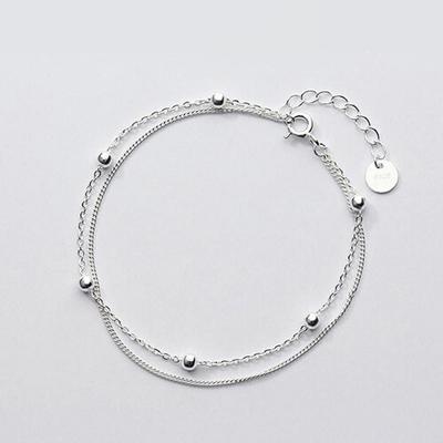 Silver 925 Daily Double Layered Women's Silver Ball Chain Bracelet W001