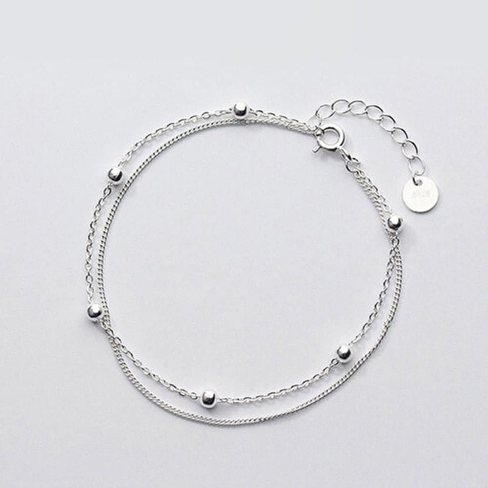 Silver 925 Daily Double Layered Women's Silver Ball Chain Bracelet W001