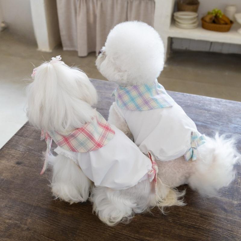 Pet Spring Cool Sun Protection Vest Drool Towel Pet Couple Clothing Decoration Teddy Cute Plaid Dress Puppy Clothes