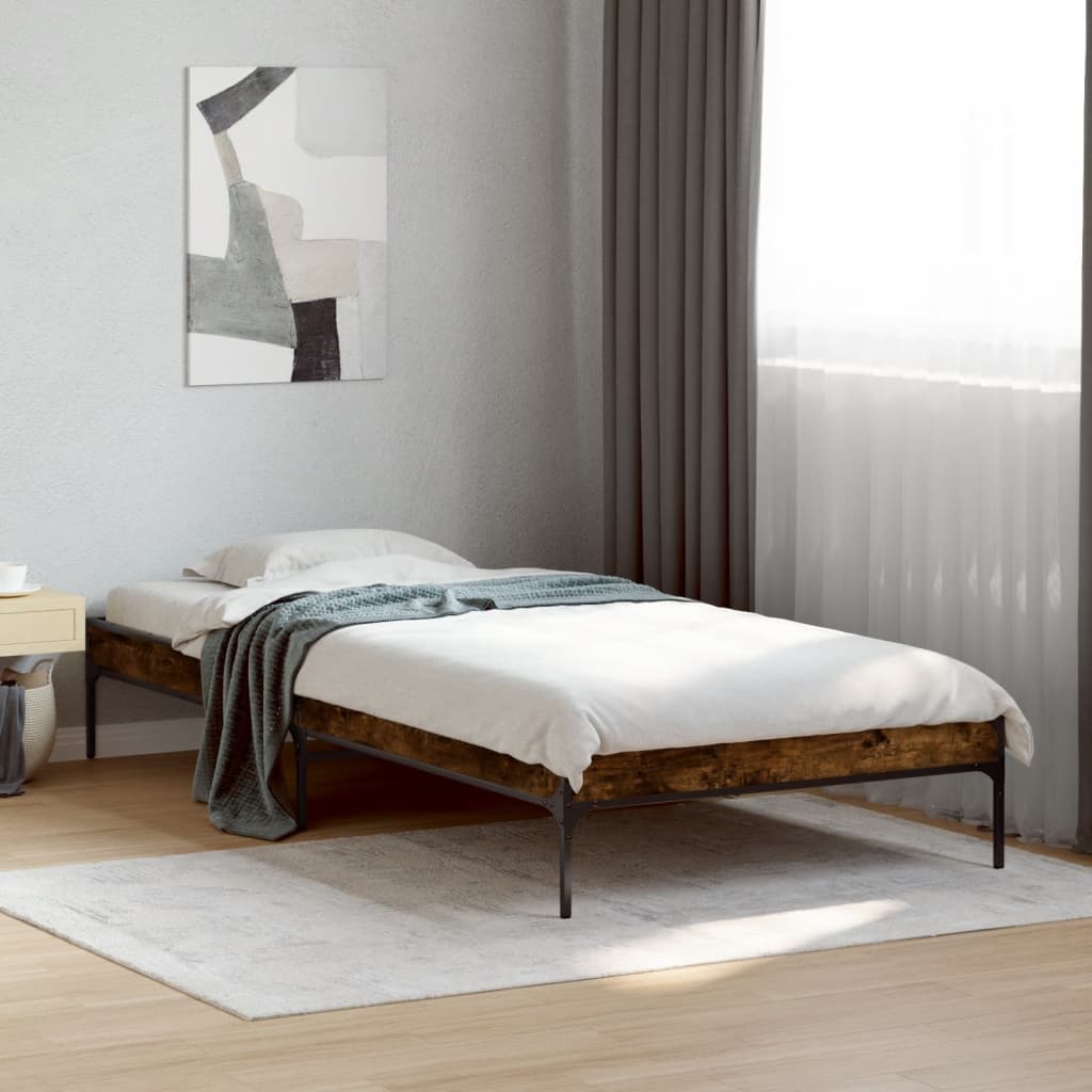 Bed Frame Smoked Oak 100x200 cm Particleboard and Metal