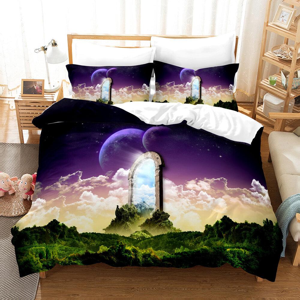 Dream Landscape 3D Digital Printing Three-Piece Quilt Cover Sheet Kit