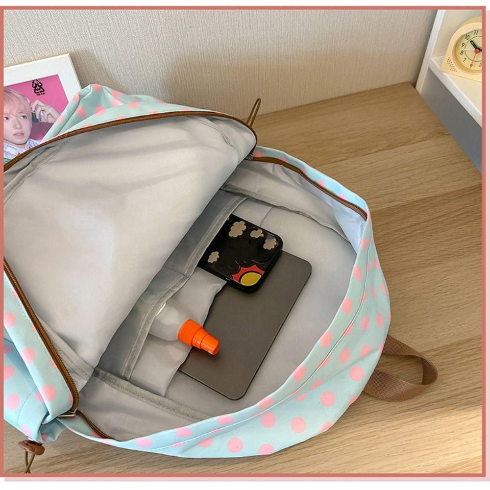Multicolored Polka Dot Backpack Sweet Student School Bag Cute Lace Trim Rucksack Daily