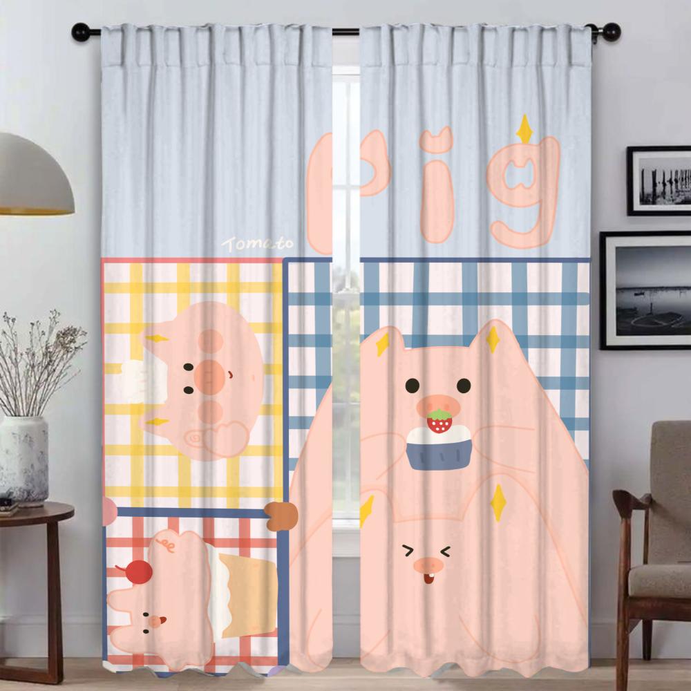 Rosa Schweinchen Vorhänge für Wohnzimmer Vorhangschattierungen Tüll für Schlafzimmerabtrennung Halloween Dekoration Heiminnenraumvorhänge Küche