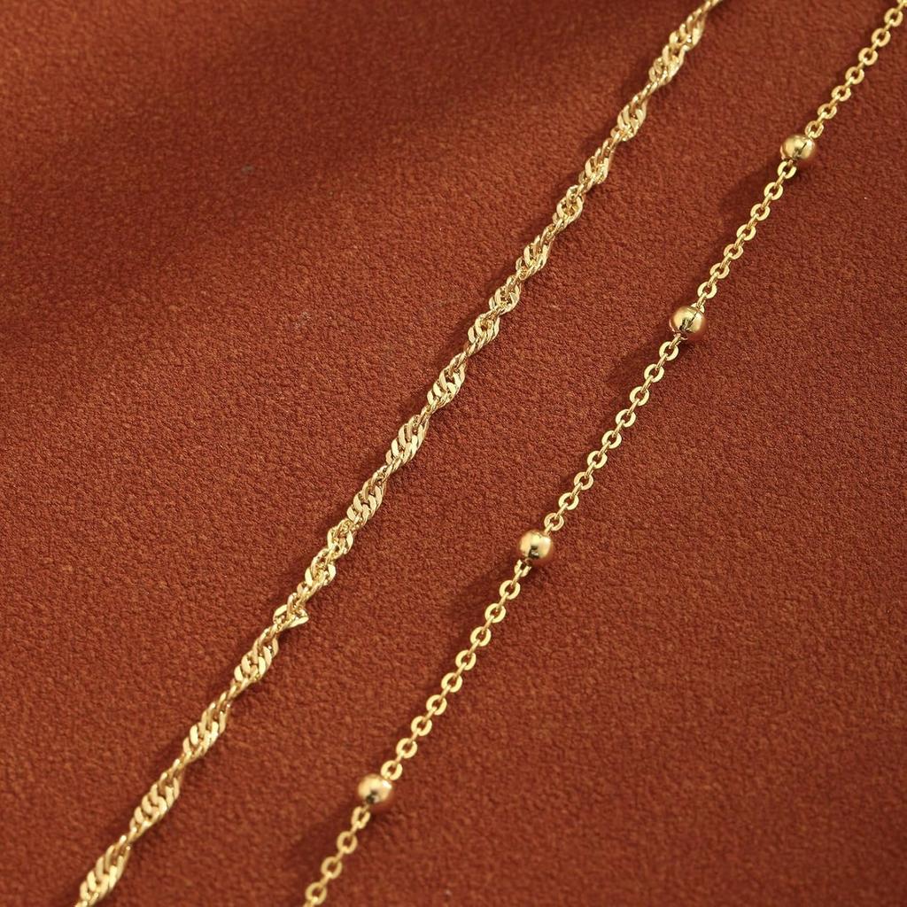 Gold Anklets for Women Waterproof Anklet Beaded Bracelets Stackable Bracelets Gold Plated Jewelry Gifts Non Tarnish Lightweight