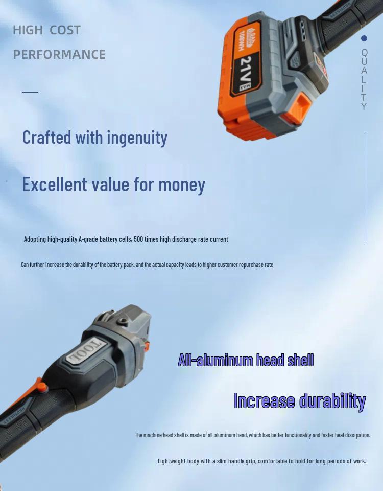 Rechargeable Brushless Angle Grinder - High Power Multi-Function Tool for Cutting, Grinding, and Polishing