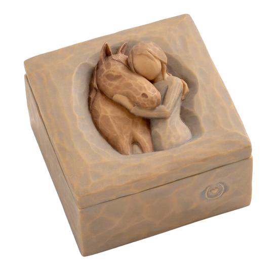 

Yousheng Sculpted Hand-Painted Keepsake Box Resin Girl Embrace Horse/Friendship/Mom And Kids/Girl And Dog Jewelry Box Memorial Gifts for Women