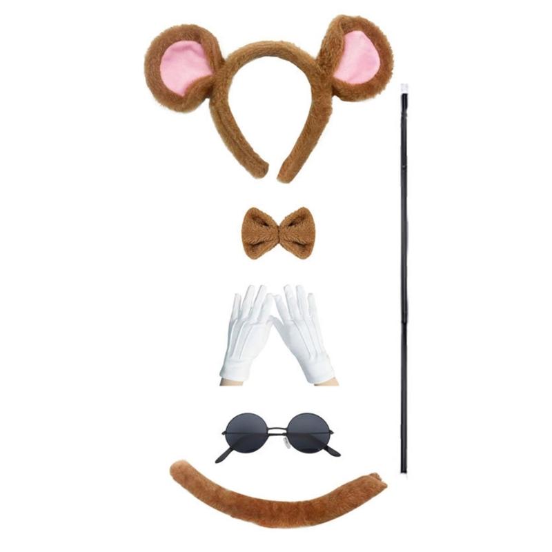 Maus Kostüm Zubehör Maus Ohren Stirnband Schwanz Blindenstock für Halloween Cosplay Party Verkleidung Tierkostüme