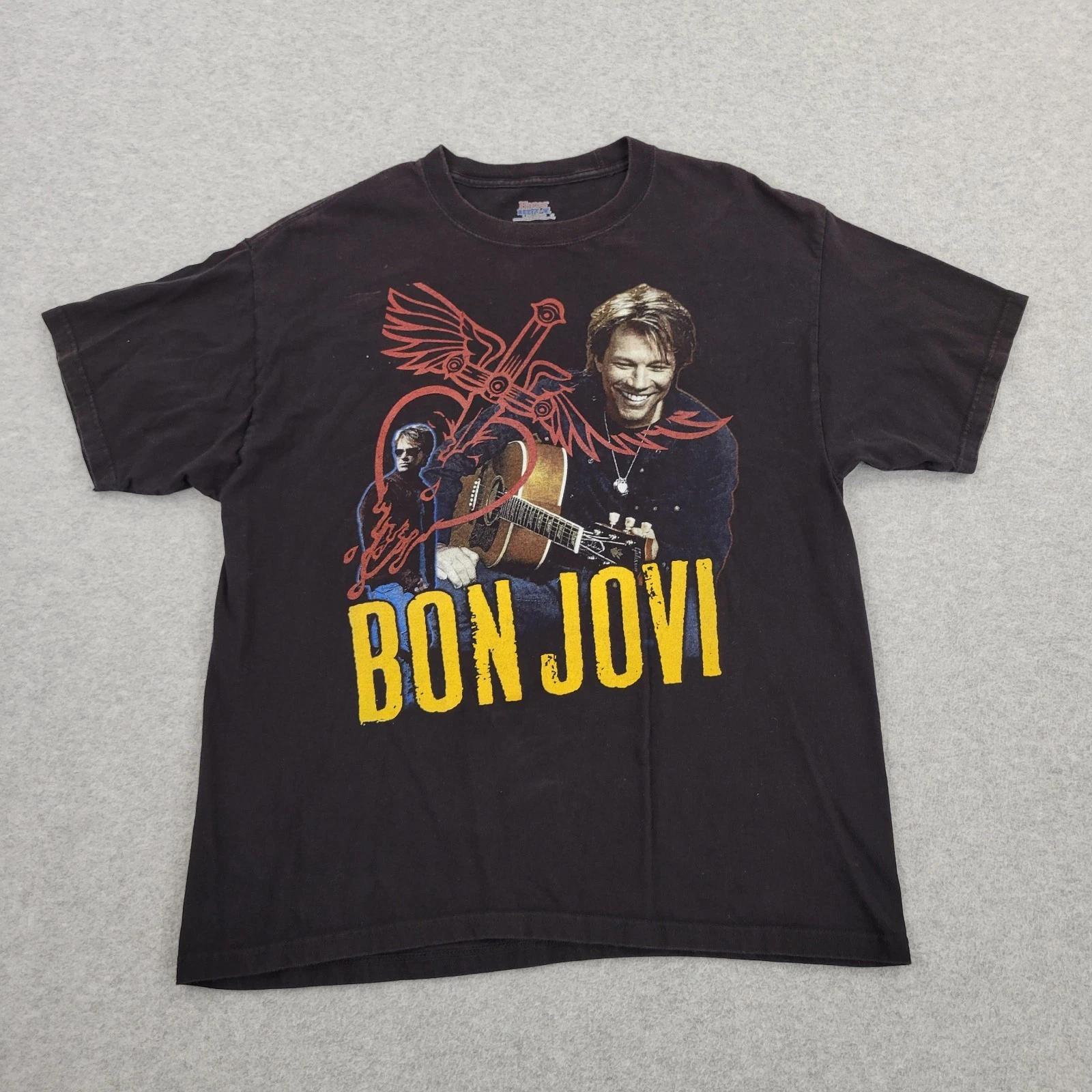

Bon Jovi Shirt Mens Large (42-44) Black Beefy-T Graphic Heart Sword Guitar XL