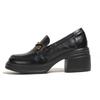 Women's spring new versatile one-pedal thick heel inner height increase small leather shoes buckle camellia single shoes women