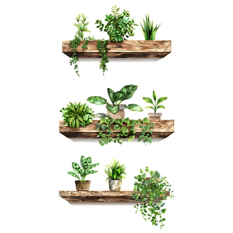 

3pcs/set Creative Wall Stickers Potted Plant Decals Self-adhesive Removable Wall Mural DIY Wall Art Home Decoration Accessories зелений