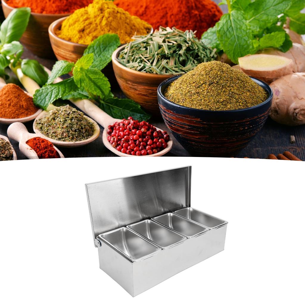 Contenitore per spezie con coperchio a ribalta, contenitore per spezie in acciaio inossidabile 304, organizer da cucina multi-scomparto