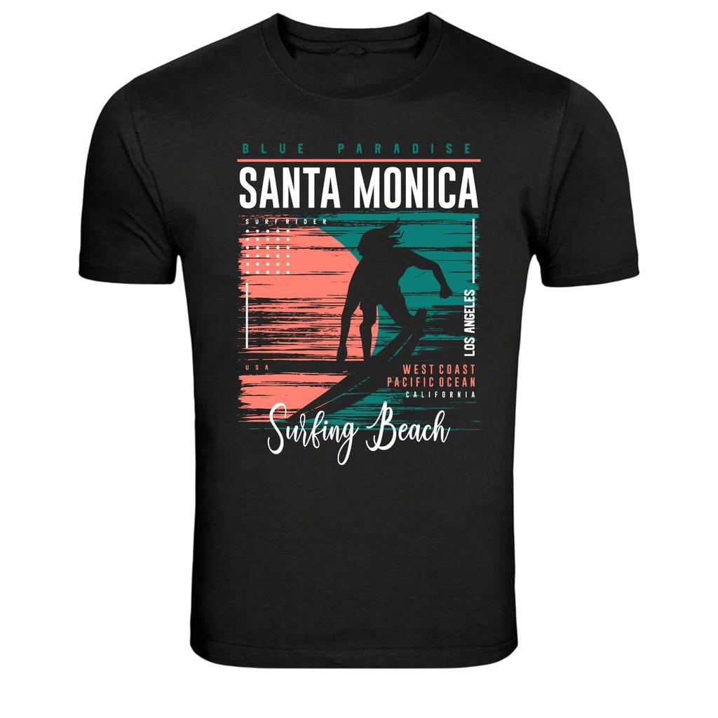 Santa Monica Surfing Beach California Graphic T-Shirt