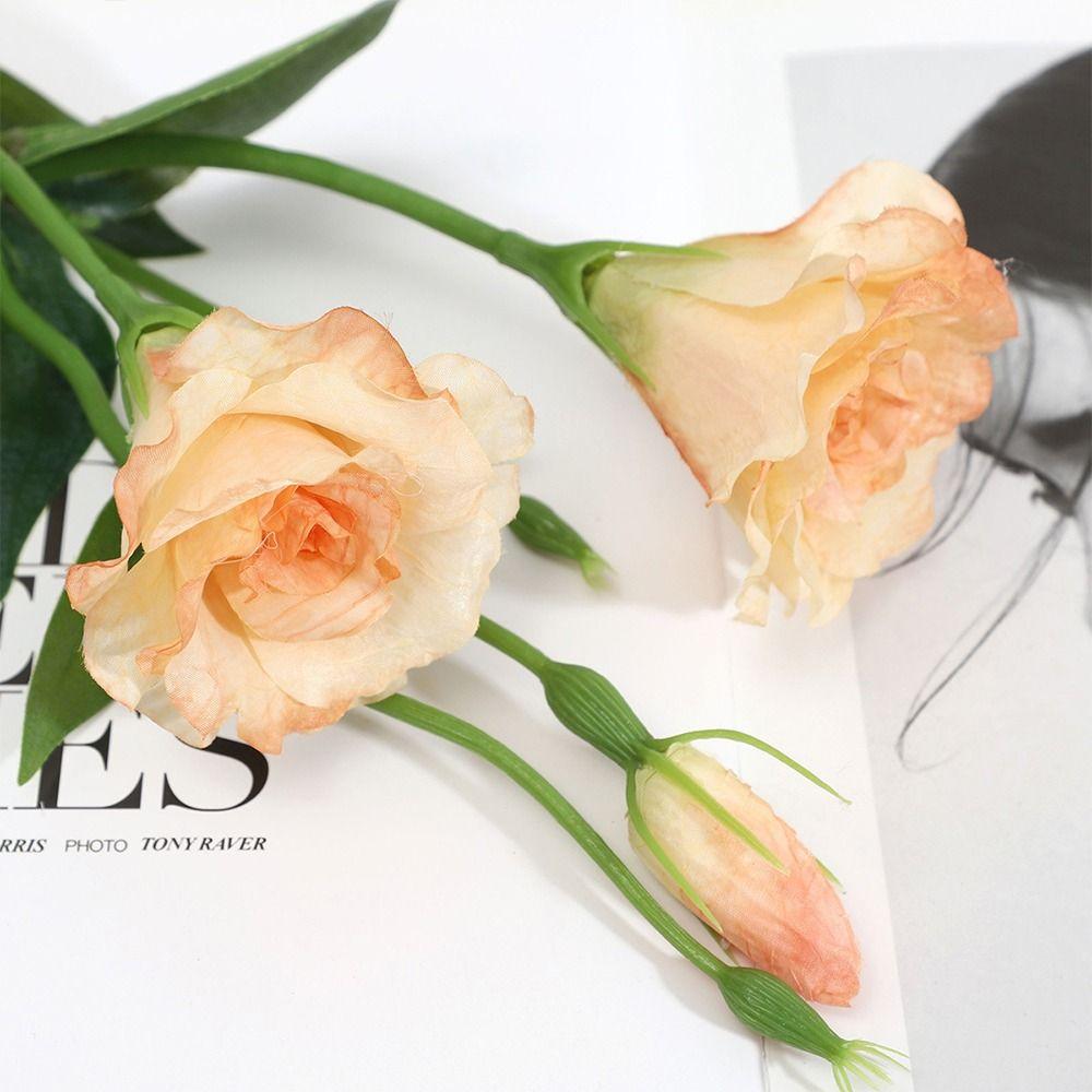 Silk Petals Eustoma Artificial Flowers 3 Heads Faux Flower  Desktop Ornament