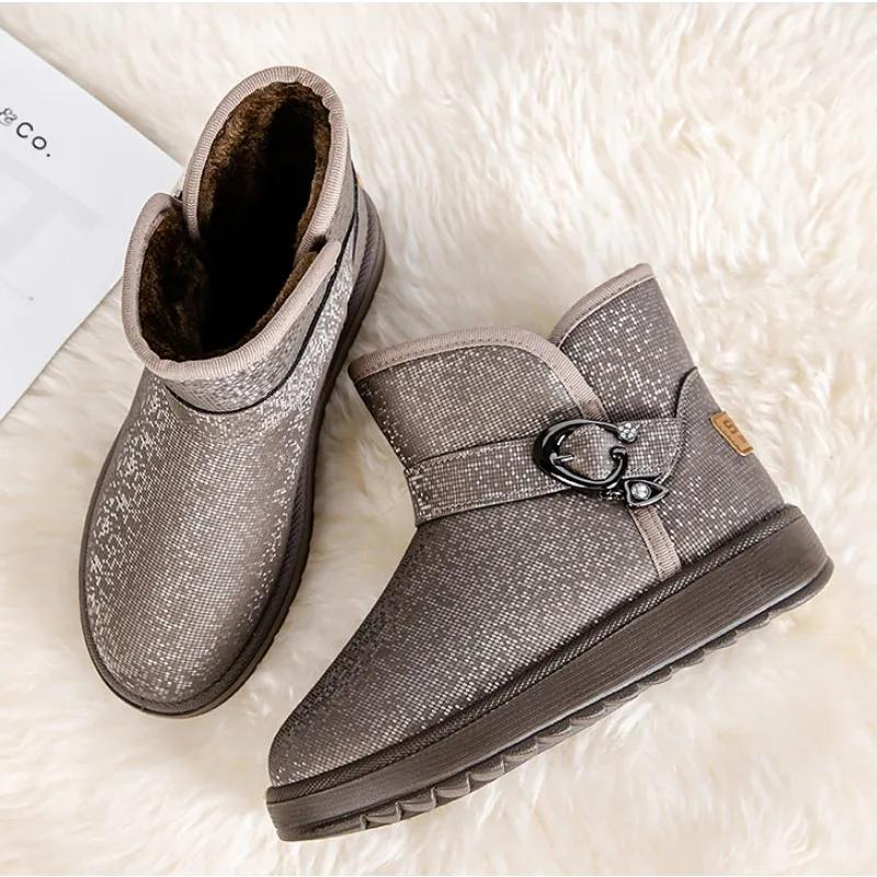 Flache Schneestiefel Damen 2026 Neue Winter Plüsch und Verdickte Ein-Fuß-Baumwollschuhe Damen Modische Kurze Botas Damen Schuhe