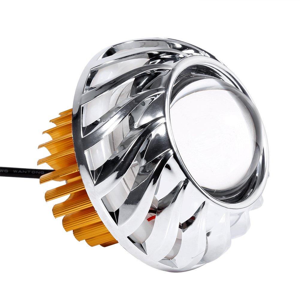Motorcycle LED Headlight Projector Squid Ring Qiilu LED Projector Lens Dual Halo Angel Devil Eye Spot Light Motorcycle Headlight (Blue)