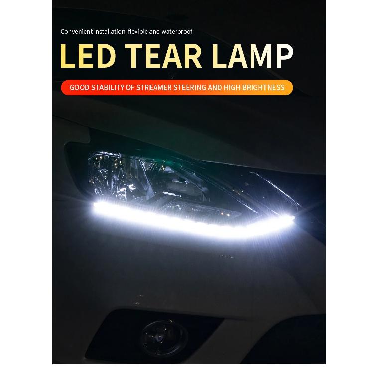12V LED Daytime Running Light Strip Flexible Waterproof Headlight Turn Signal Yellow Lamp Car Decorative Driving Lights DRL 2Pcs Dome Lights 6