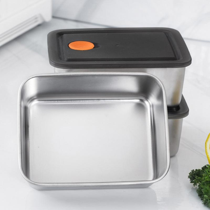 3/2/1/0.6L Edelstahl Kühlschrank Lebensmittel Aufbewahrungsbox Mit Kunststoffdeckel Lebensmittelzubereitungs-Frischebox Picknickbox