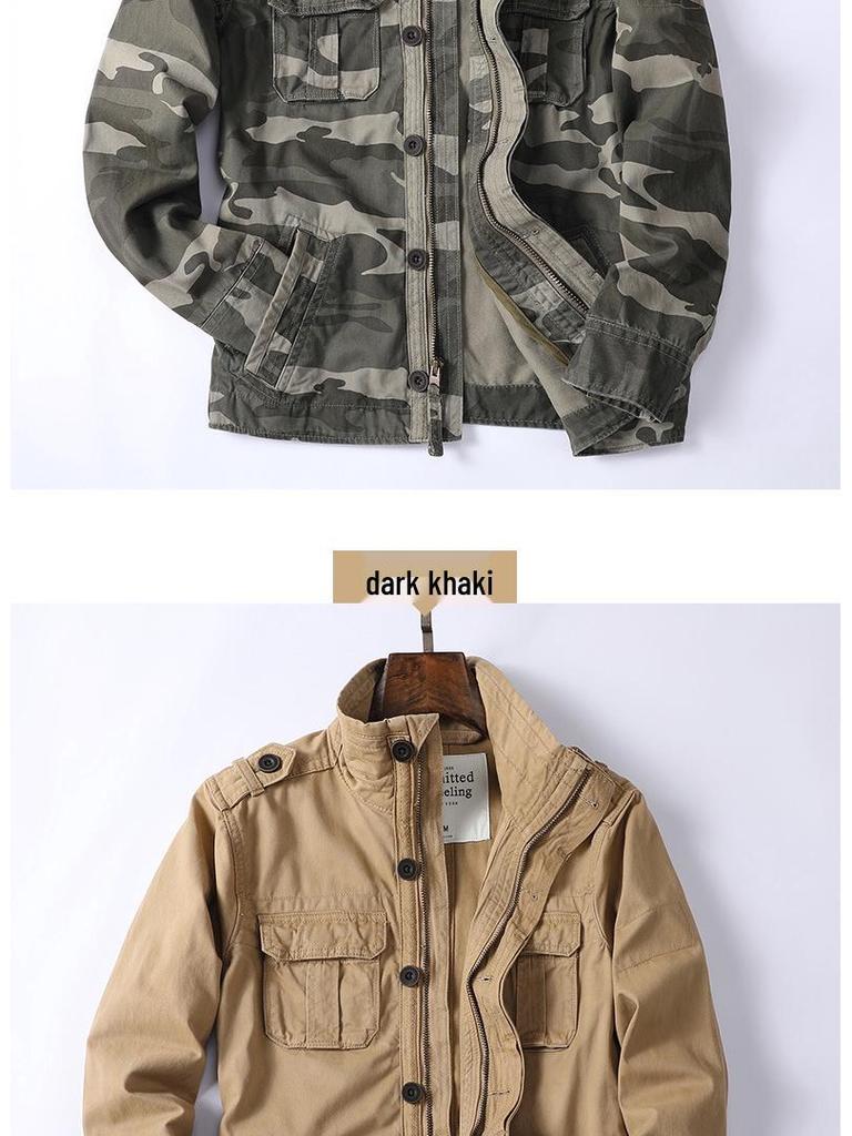 Herren Grün Camouflage Retro Jacke mit Reißverschluss - Lockerer Schnitt, Ideal für Frühling & Herbst