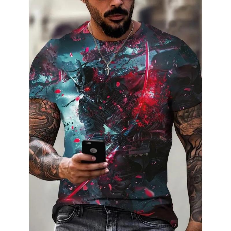 3D tričko s potiskem Válečník Samuraj Pánské módní tričko s kulatým výstřihem a krátkým rukávem s grafikou