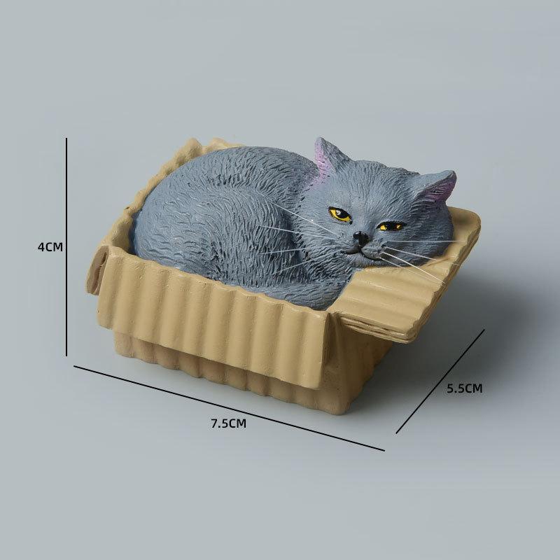 Resin Napping Cat In Box Figurine Cute Kawaii Desktop Ornament for Car Dashboard Bedroom Living Room Decor