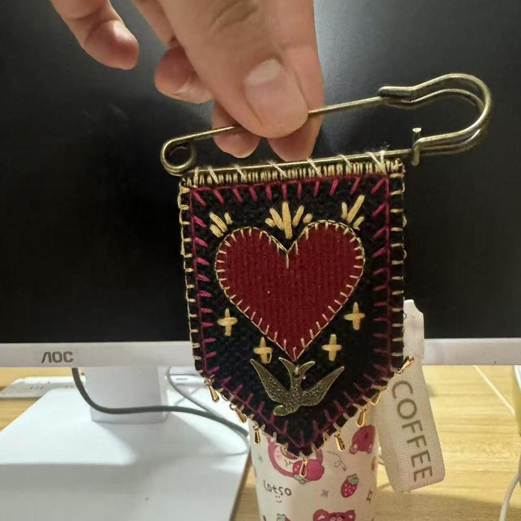 Hope's Protection Pocket • Hand Embroidered Protection Pin • Holds Love Notes/Talisman Brooch