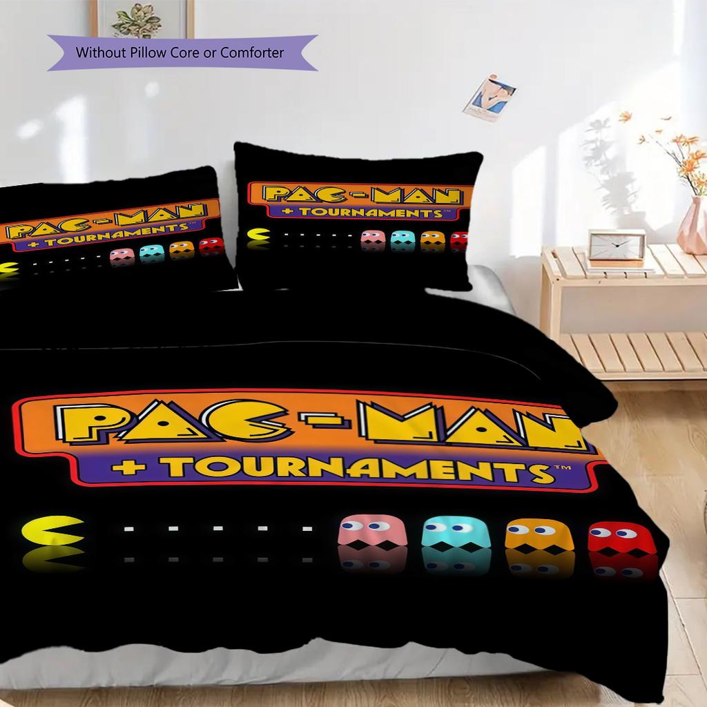 PacMan Tournaments Retro Fun Three-piece Set(1 * Duvet Cover + 2 * Pillowcase, Without Core) Bedding Set Soft and Comfortable