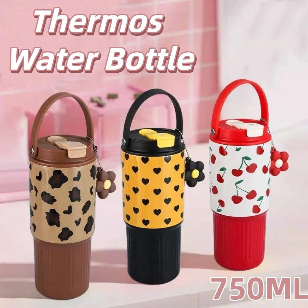Portable Thermal Water Bottle 750ML Drinking Straw Cup Outdoor Insulated Mug Kitchenware