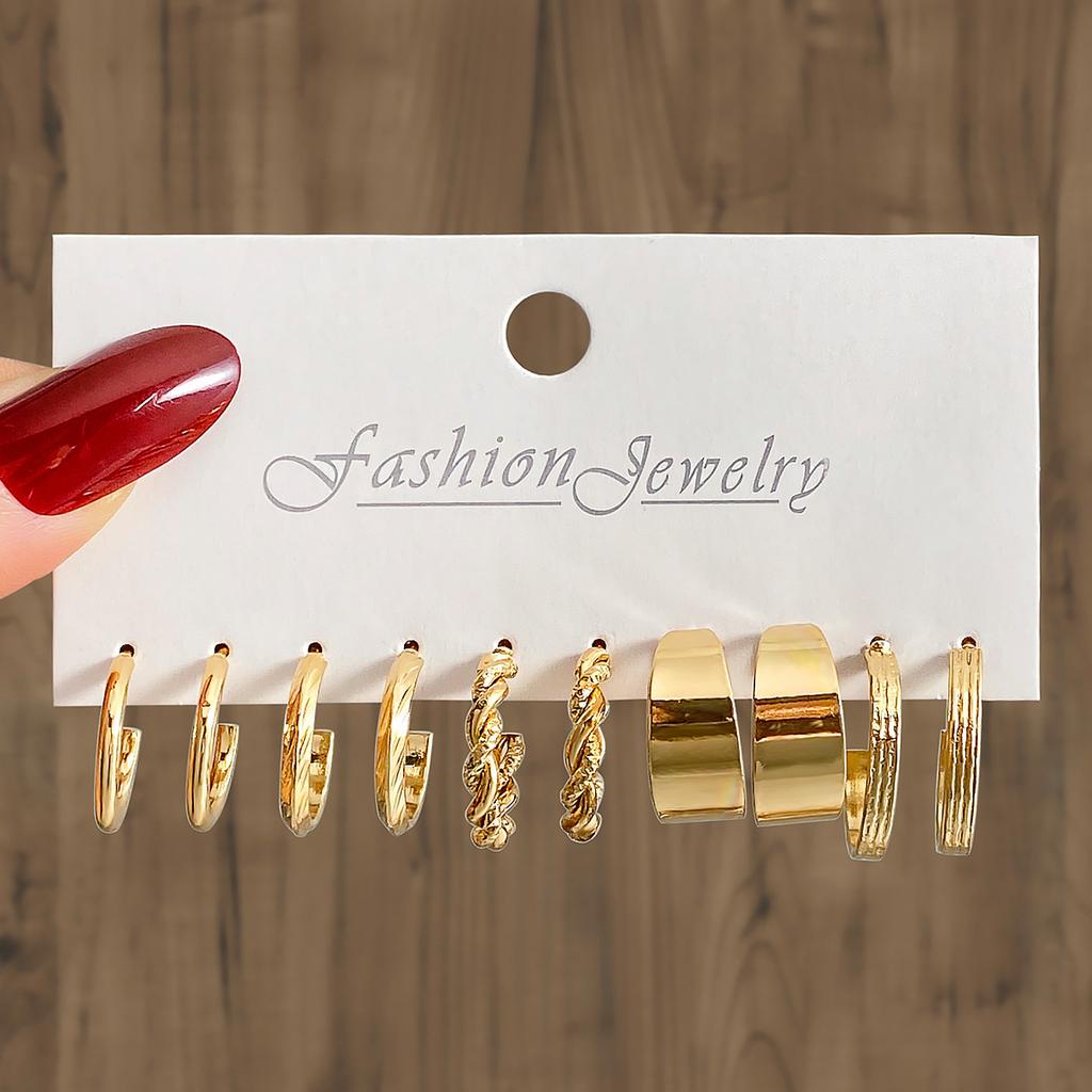 Simple Large Circle Metal Irregular Circle Stud Earrings Set - Creative And Personalized Ear Jewelry - 8-piece Earring Set