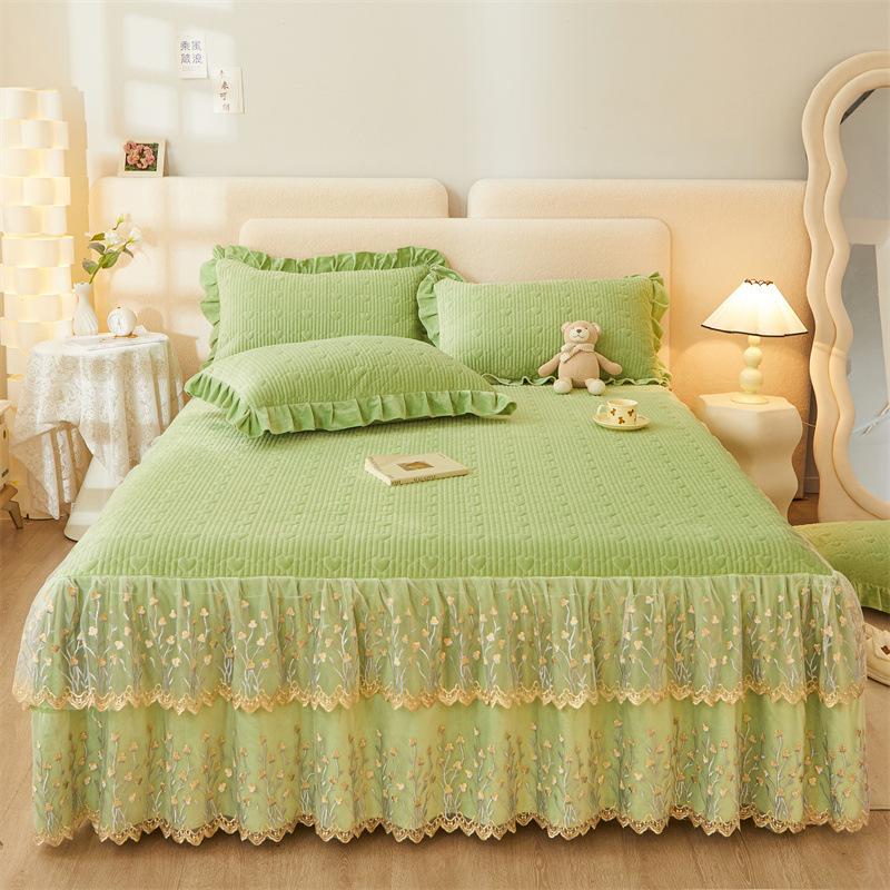Jupe de lit en Fiber de lait d'hiver, couvre-lit matelassé en dentelle, épais et chaud, couverture de matelas en polaire pour bébé, literie en molleton de corail