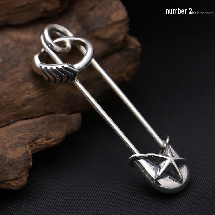 

S925 Sterling Silver Retro Five-Point Star Brooch Pin Pendant for Men and Women S925 silver