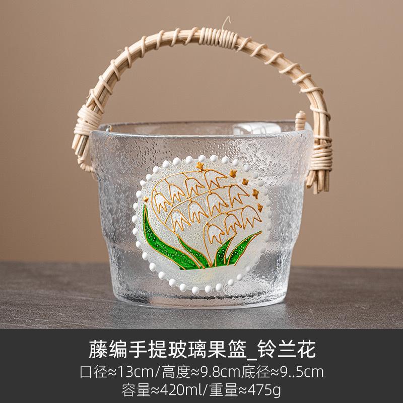 

Стеклянный поднос для фруктов, нарисованный вручную, для украшения гостиной, плетеная корзина из ротанга, ведро для хранения продуктов, сервировочное блюдо для закусок